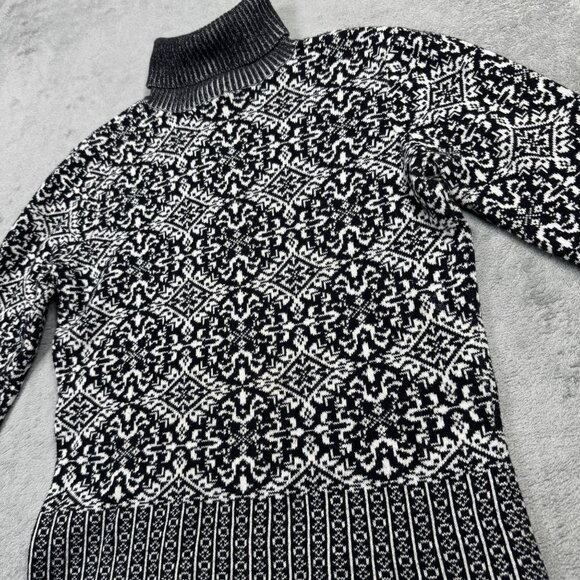 Talbots Petites Nordic Turtleneck Sweater Black White Winter Knit Cottagecore - Picture 6 of 9